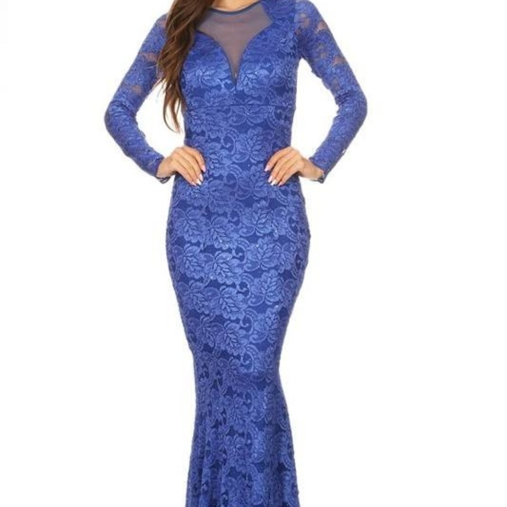 NEW! Ladies Royal Blue Lace Long Dress